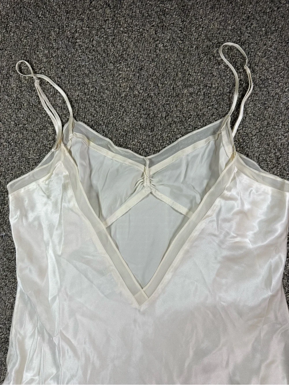 Neiman Marcus Ivory Satin Slip Chemise with Adjustable Straps
